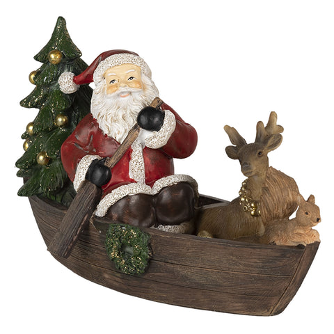 Mikulás csónakban rénszarvassal vintage karácsonyi dekorációs figura Karácsonyi dekoráció Clayre&Eef   