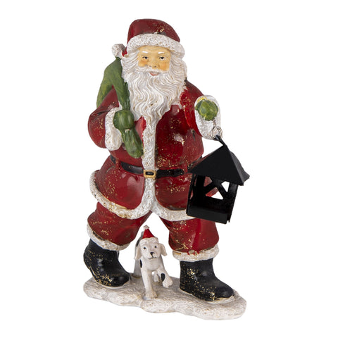 Mikulás kutyával lámpással vintage karácsonyi dekorációs figura Karácsonyi dekoráció Clayre&Eef   
