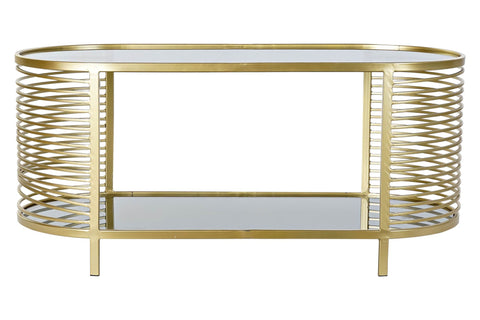 Ovális Arany színű fém dohányzóasztal üveg asztallappal Glamour Asztal IITEM SPAIN   