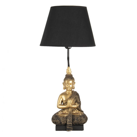 Asztali lámpa arany Buddha szoborral fekete burával 60 cm Asztali lámpa Clayre&Eef NL   