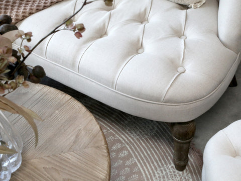 Vintage tölgyfa kétszemélyes kanapé vászon krém Fotel Chic Antique Denmark   