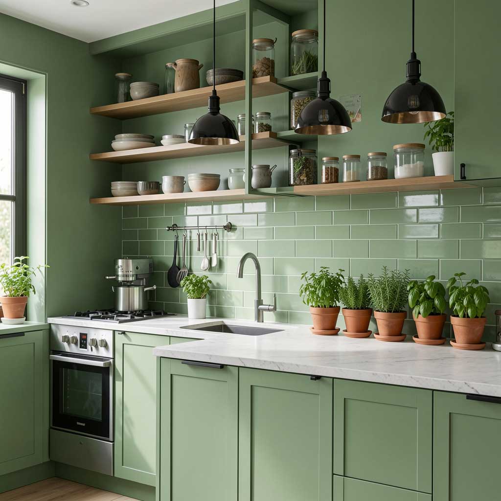 Zsályazöld konyha – természetes elegancia és időtlen harmónia az otthon szívében